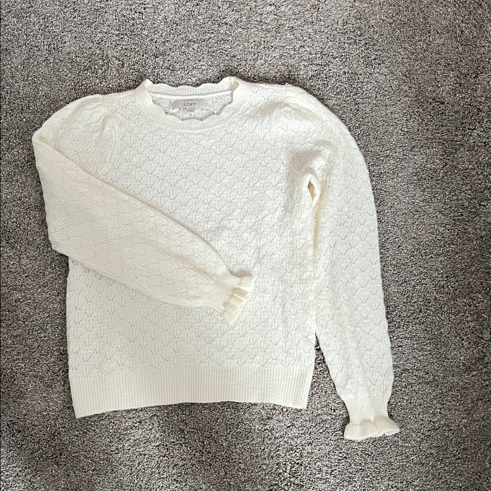 LOFT Cream Textured Crew Neck Sweater
